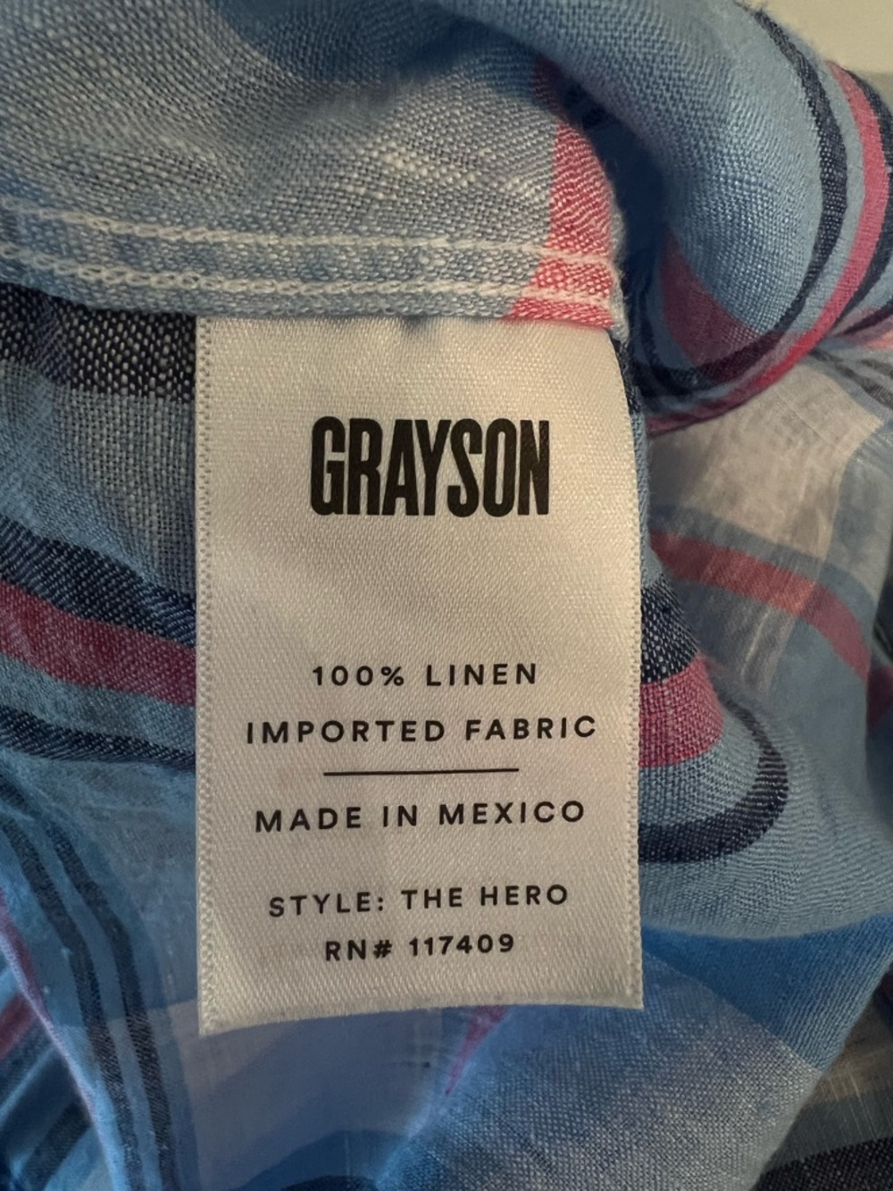 GRAYSON| The Hero Linen Shirt Blue Plaid Button Down Large Preppy - Picture 10 of 11
